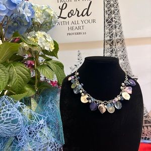 Beautiful necklace with purple, blue, and white beads